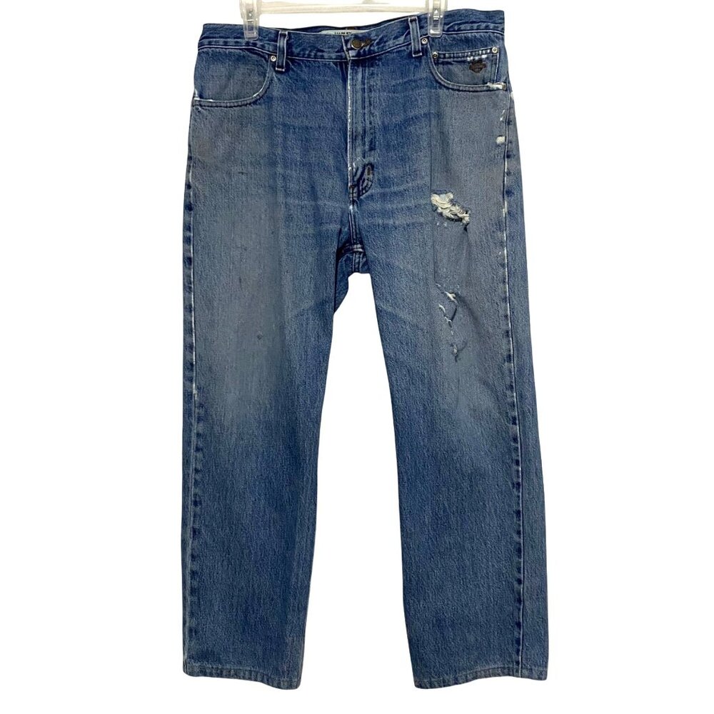 Harley Davidson Mens Jeans 36 x 30 Blue‎ Biker Rider Distressed Work Wear